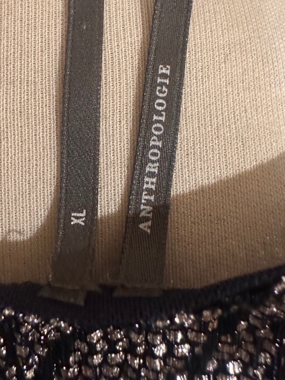 Like New Anthropologie XL Navy/Silver Metallic V-Neck Blouse - Picture 4 of 4